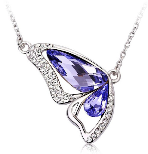 Title 5, Fluttering Butterfly Hollow Crystal Pendant Nec...