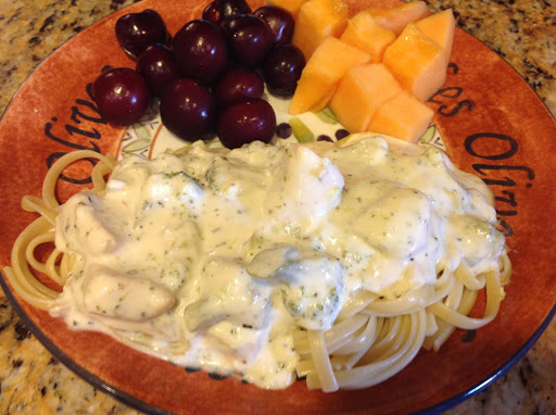 Delicious Chicken Alfredo with linguini.