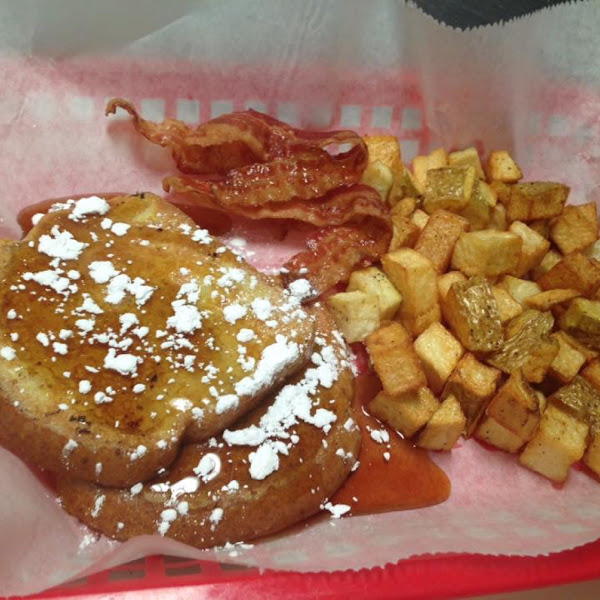 French Toast, Home fries, and a side of bacon