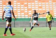 Curwin Bosch of the Sharks successfully converts the second penalty during the Carling Currie Cup semi final match between DHL Western Province and Cell C Sharks at DHL Newlands on January 23, 2021 in Cape Town, South Africa. 