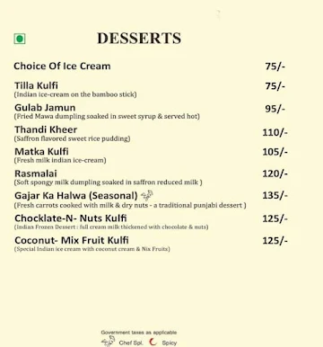 Pind Balluchi menu 