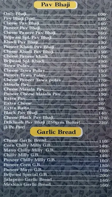 Brijwasi Sweets & Fast Food menu 