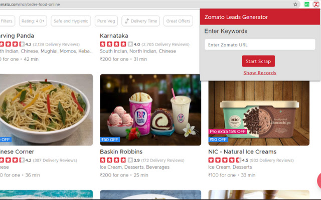 Zomato Leads Generator chrome extension