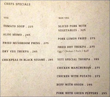 Yeti - The Himalayan Kitchen menu 