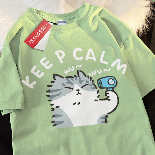 Title 2, "Keep Calm Cat Hair Dryer" Printed Mens T-shir...