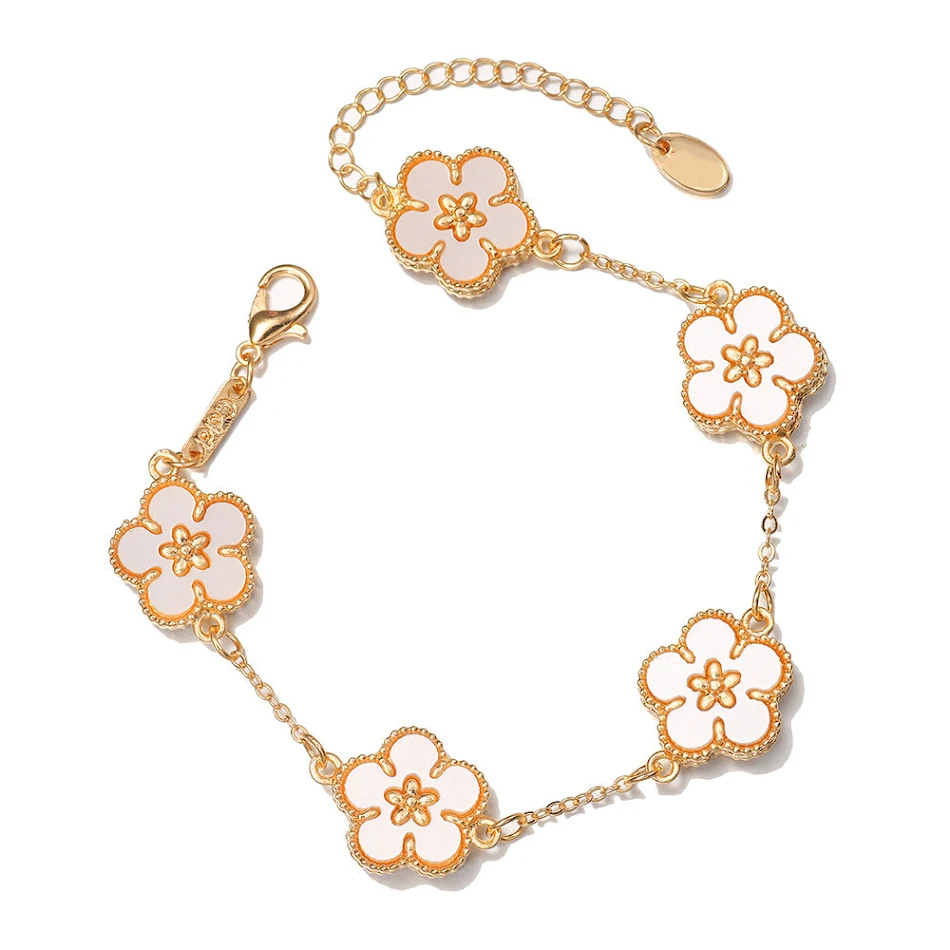 Pulsera de flores de ciruelo doble cara para mujer, imitación de fritilaria, ideal para el verano. Un toque de elegancia y temperamento.