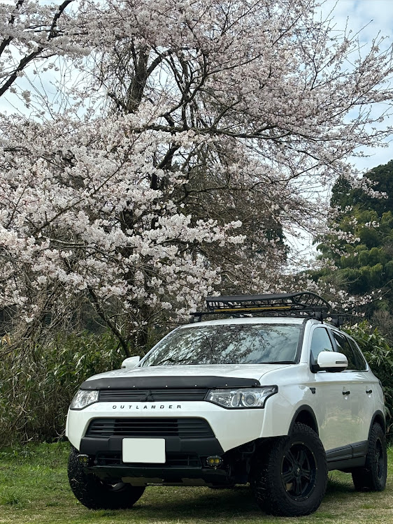 アウトランダーPHEVの桜とコラボ・桜コラボ・バンパーカット・DIY・サクラと愛車に関するカスタム事例の投稿画像1枚目