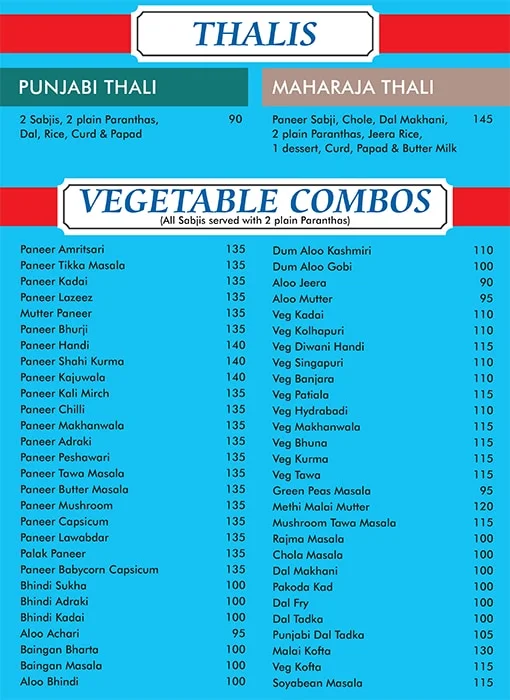 Chaitanya Paranthas menu 