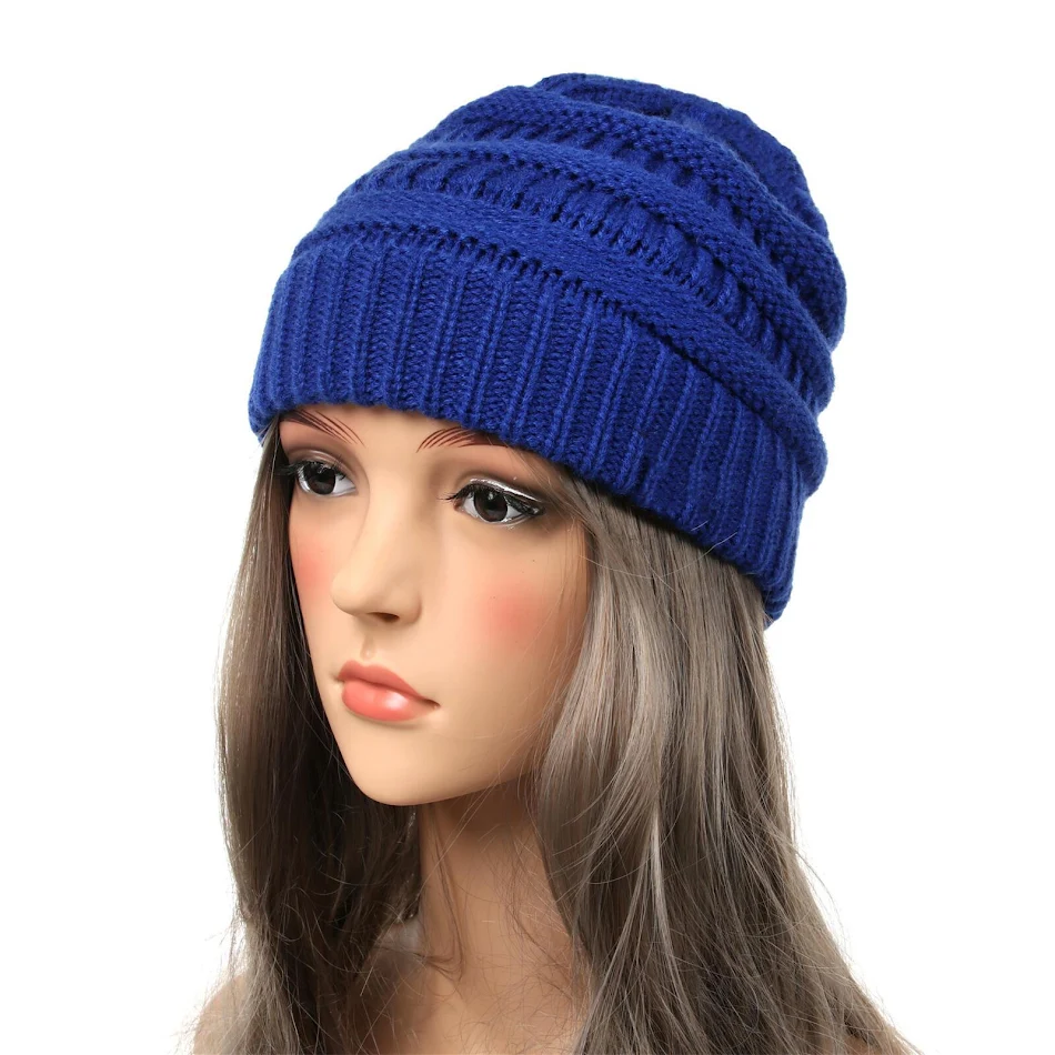 Cross-border Ladies Warm Knitted Hat Simple Solid Color Cap