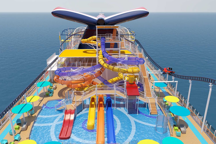 Slide on over to WaterWorks on Carnival Jubilee for some slippery fun (digital rendering). 