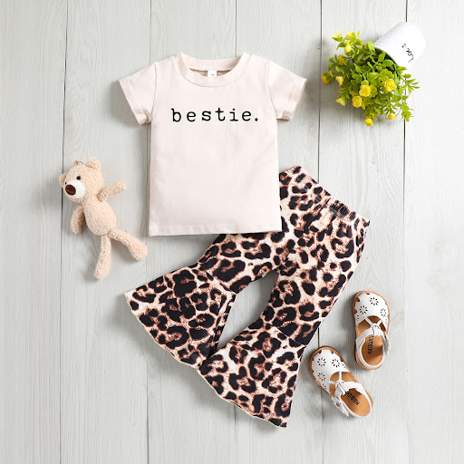Title 2, Fashion Leopard Print Flared Pants Two Piece Se...