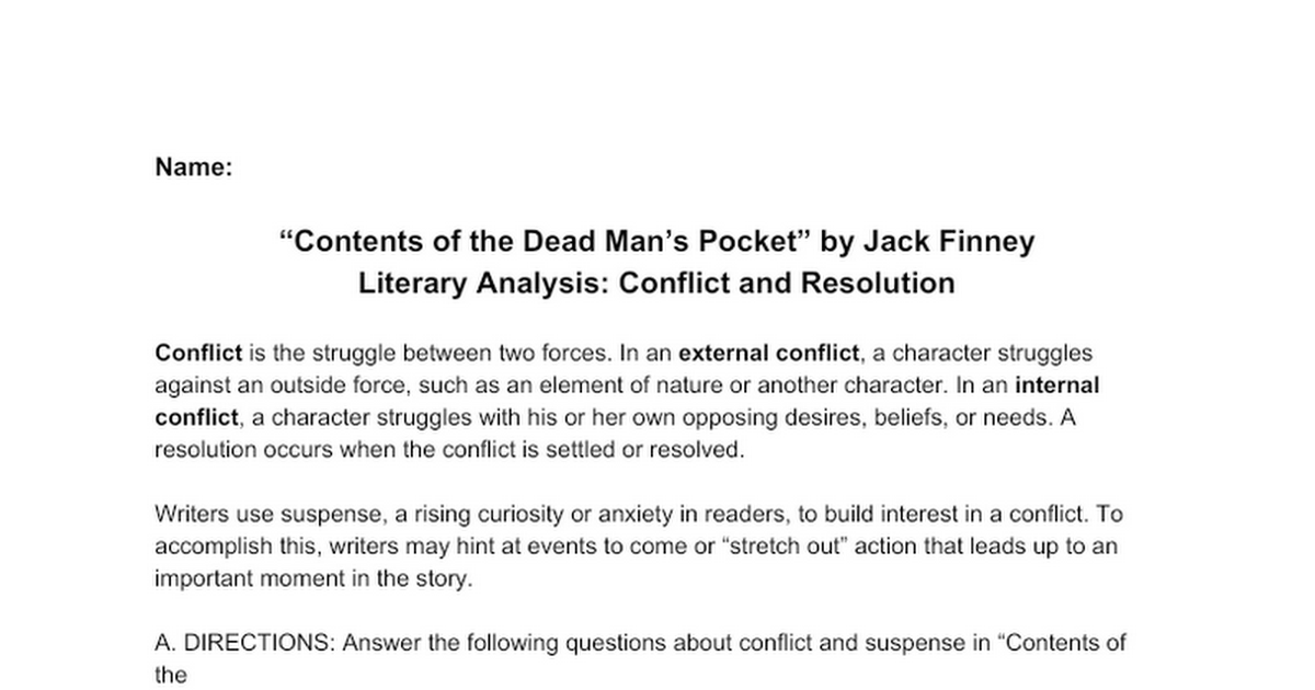 thesis statement for contents of a dead man's pockets