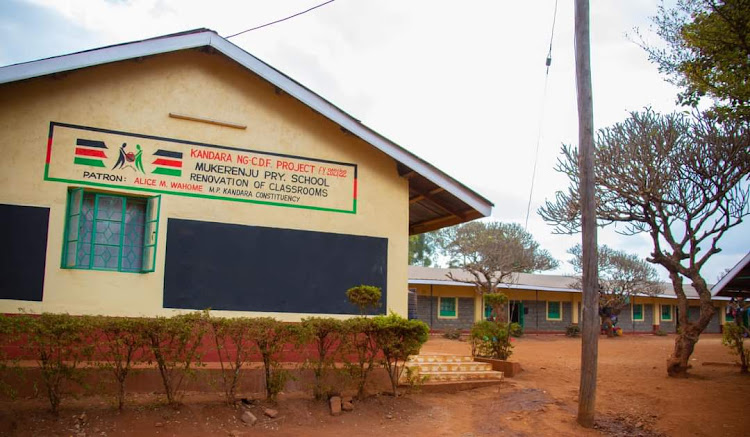 A classroom block that has been upgraded at Mukerenju Primary School in Kandara constituency.