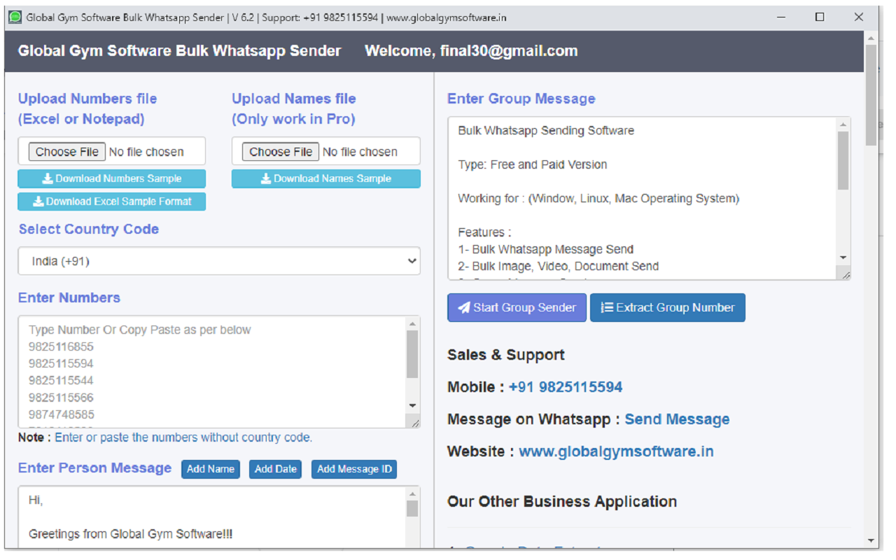 Free Bulk Message Sender Global Gym Software Preview image 0