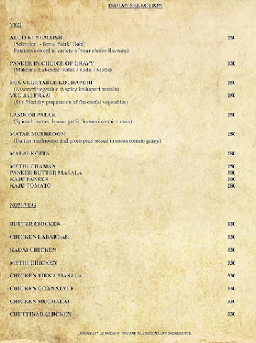Maai Restaurant - The Beacon Hotel menu 