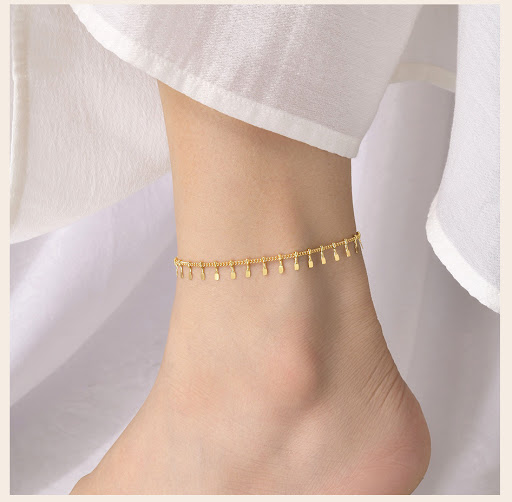 Title 2, Stainless Steel Ring Tassel Anklet Bohemian Bea...