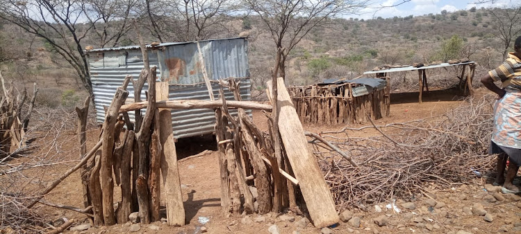 An empty shed after bandits took all the goats