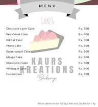 Kaur's Kreation Cakes menu 1
