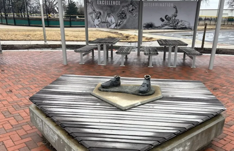 The statue was housed at McAdams Park in Wichita, Kansas. This is all that's left