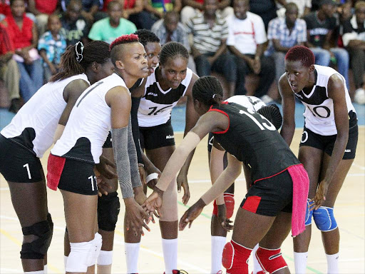 Kenya Pipeline team celebrate after defeating Nairobi Water during their Kenya Volleyball Federation National league play-offs match at the KPA Makande Hall in Mombasa on November 29 2014. Pipeline won 3-0. /FREDERICK ONYANGO