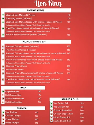 Lion King menu 