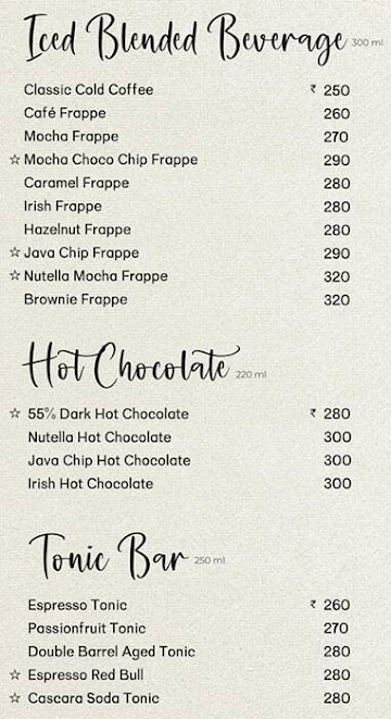 Kaffa Coffee Roasters menu 