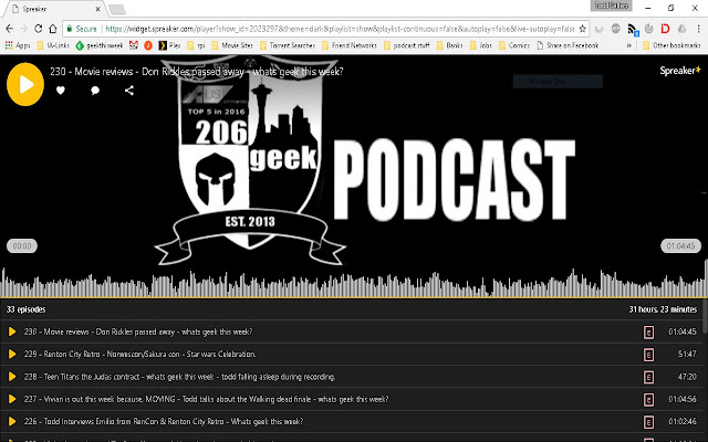 206geek podcast player chrome extension