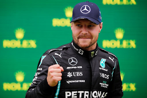 Race winner Valtteri Bottas of Finland and Mercedes GP celebrates in parc ferme during the Formula One Grand Prix of Turkey at Intercity Istanbul Park on October 10, 2021 in Istanbul, Turkey.