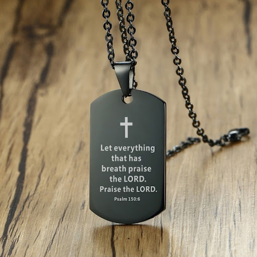 Title 33, Mens Stainless Steel Chain Round Neck Bible Ne...