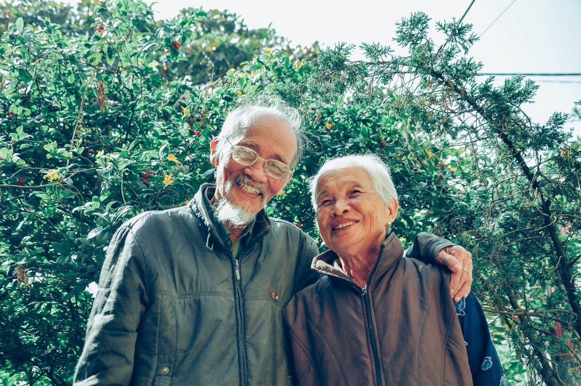 smiling old couple outside, elderly, parents, aging, happiness, health