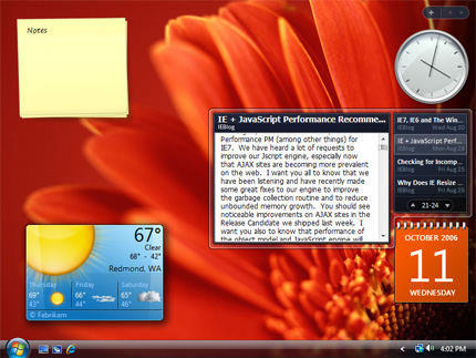 Windows Vista Gadgets docked flyout floating