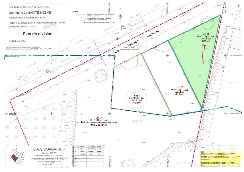 Vente terrain  421 m² à Sainte-Mesme (78730), 105 000 €