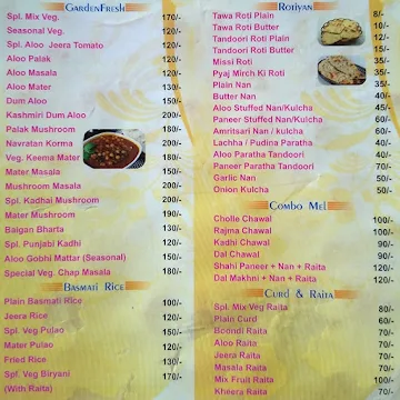 Annapurna Bhoj menu 