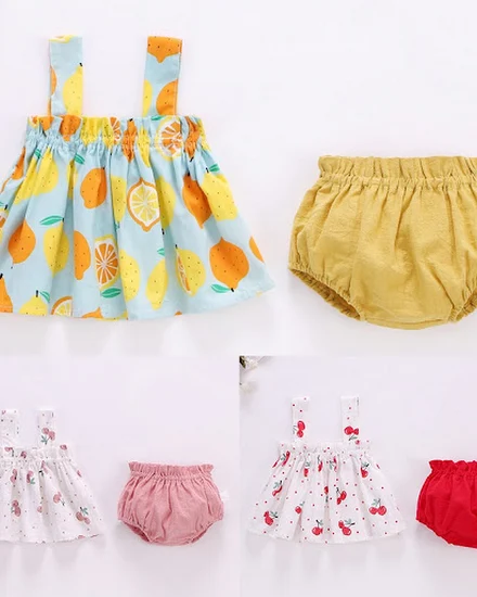 Baby Girls Sunflower Print Sling Set Sleeveless Clothes S... - 1