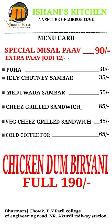 Ishani's Kitchen menu 