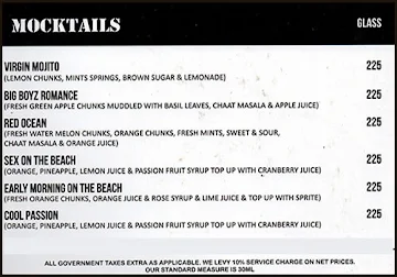 Big Boyz Lounge menu 