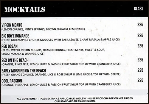 Big Boyz Lounge menu 