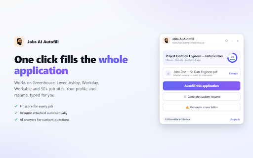 Jobs AI Autofill – 1-Click Job Applications, AI Answers & Resume screenshot 1
