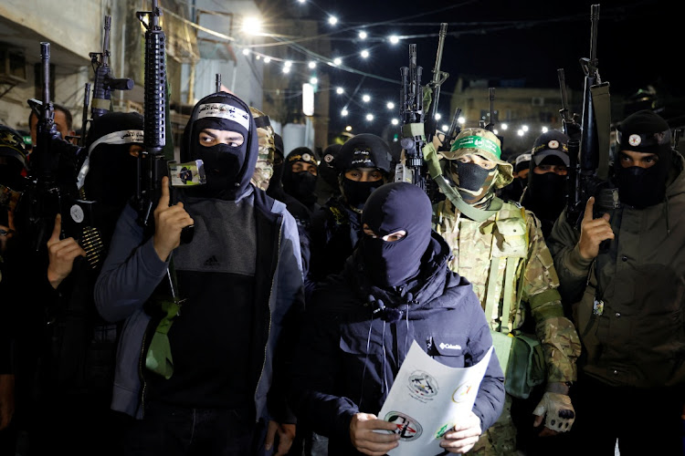 Palestinian gunmen attend a news conference to condemn an Israeli-Palestinian meeting hosted by Jordan in Aqaba, in Jenin refugee camp, February 25 2023. Picture: RANEEN SAWAFTA/ REUTERS