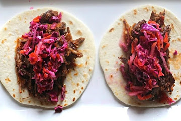 Chile Rubbed Braised Beef Tacos with Red Cabbage Slaw