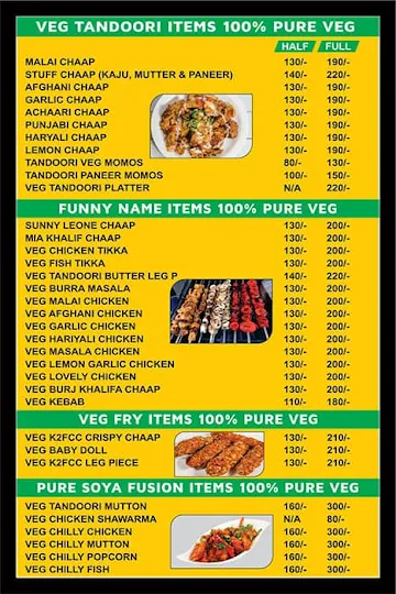 Veer Ji Malai Chaap Wale menu 