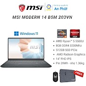 [Mã Elmall3 Giảm Đến 1Tr] Laptop Msi Modern 14 B5M 203Vn (Ryzen 5 - 5500U + 14" Fhd)