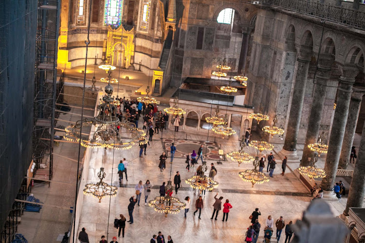 The sprawling main floor of Hagia Sophia, which attracts visitors from all cultures.