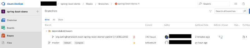 Azure Dependabot Branch