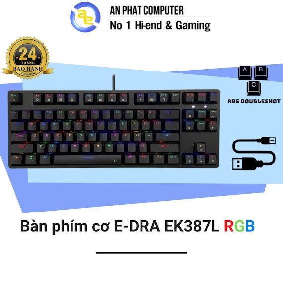 Bàn Phím Cơ Gaming E - Dra Ek387L Led Rgb / Rainbow (Swicth, Blue / Brown / Red ) Chuẩn Kết Nối Usb