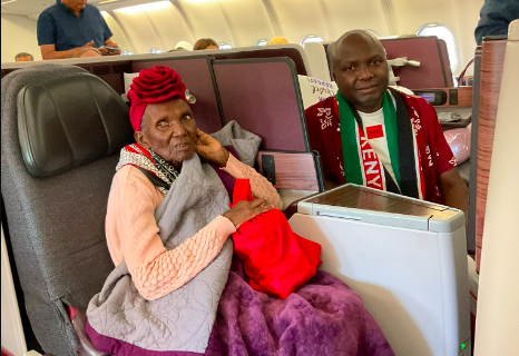 Lawyer Donald Kipkorir with his mother on a plane on May 19,2023.