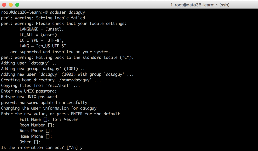 data coding terminal create new user