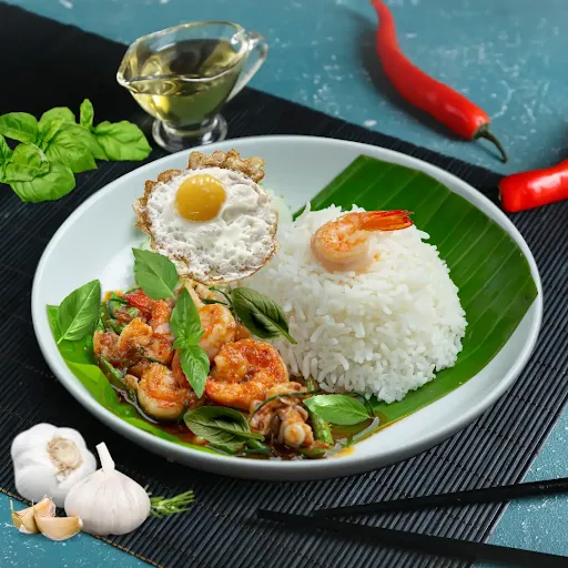 Kra Pao Rice With Basil Stir Fry Seafood