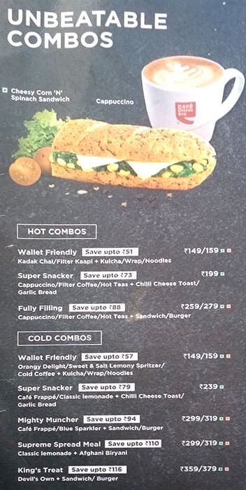 Cafe Coffee Day menu 