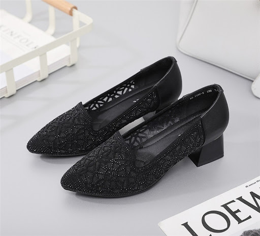 Title 5, Thick Heel Pointed Toe Leather Fashion Womens ...